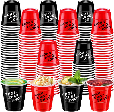 120 vasos de chupito rojos y negros con texto «Happy New Year» para fiestas
