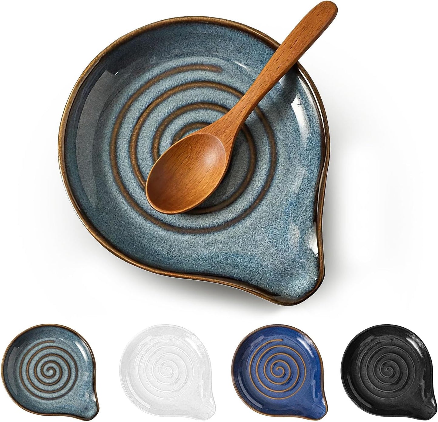 Soporte cuchara cerámica estufa grande azul claro
