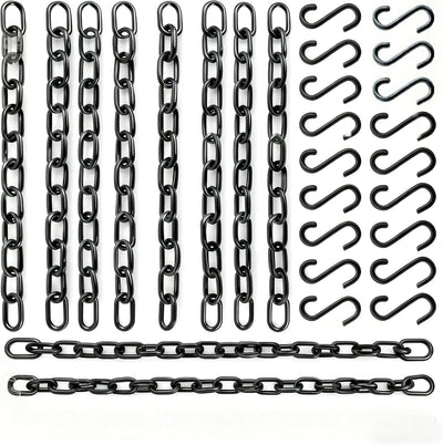 10 Cadenas Acero Negro 10pulg con Ganchos S para Macetas Luces