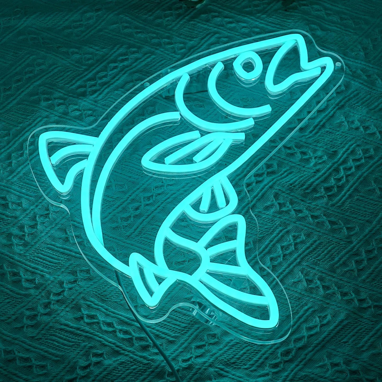 Letrero neón pescado salmon azul USB para dormitorio