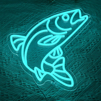 Letrero neón pescado salmon azul USB para dormitorio