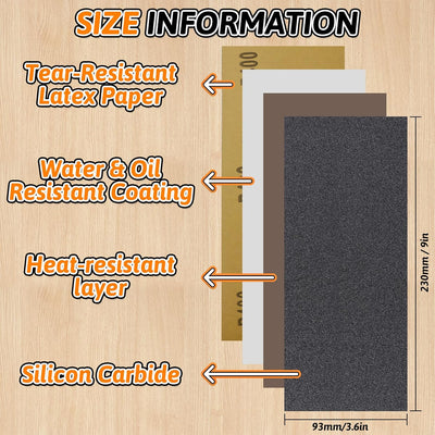 Papel lija 120-3000 seco y húmedo 9x3.6pulg para madera y metal