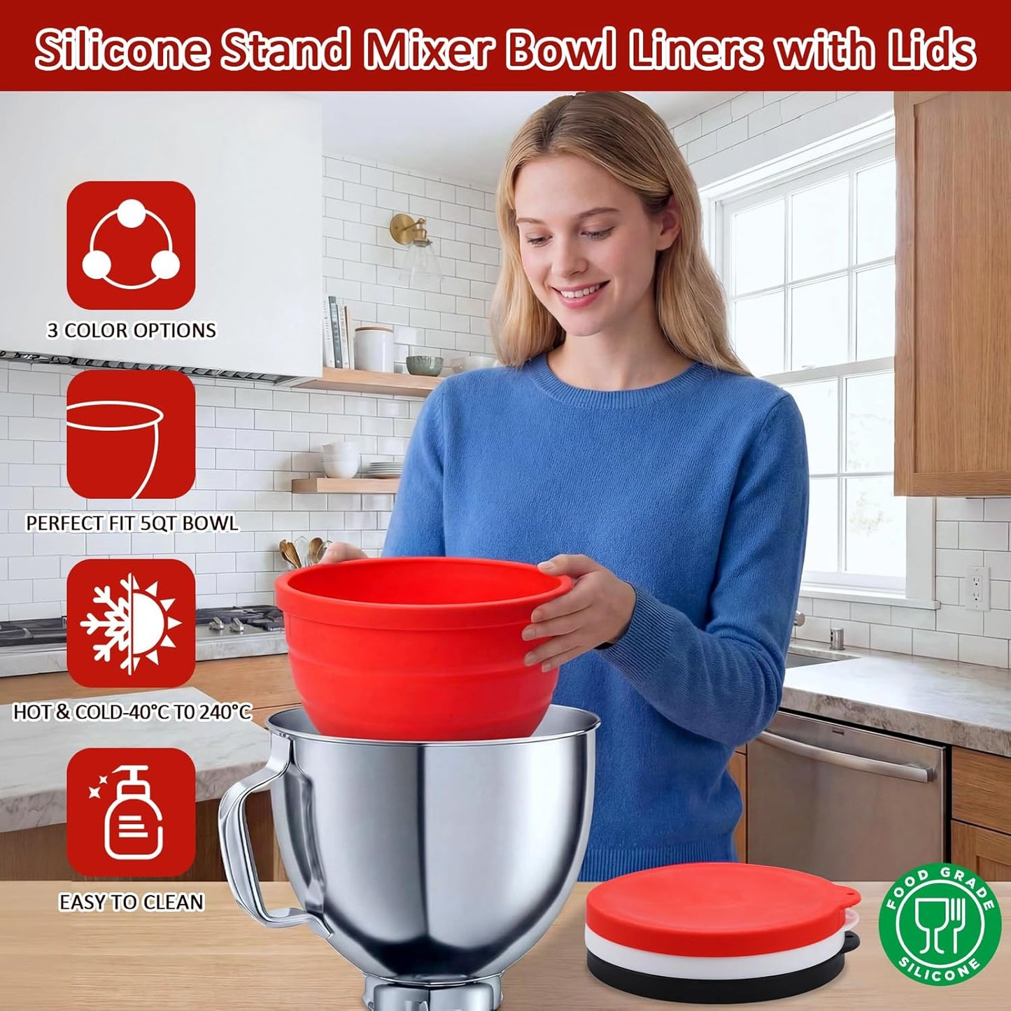 Tazón silicona plegable para KitchenAid 5qt 3pzas