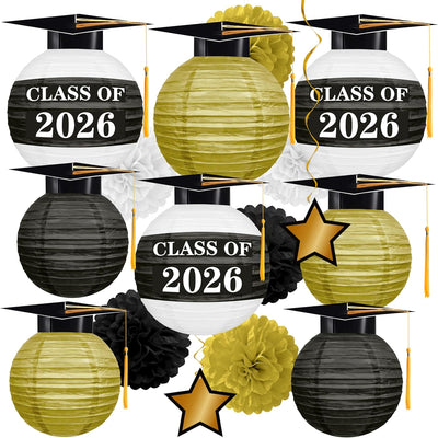 16 Linternas Papel Graduación Negro Dorado Estilo 1