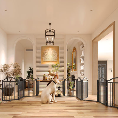 Puerta metal perros sin ensamblaje 144x32pulg valla plegable