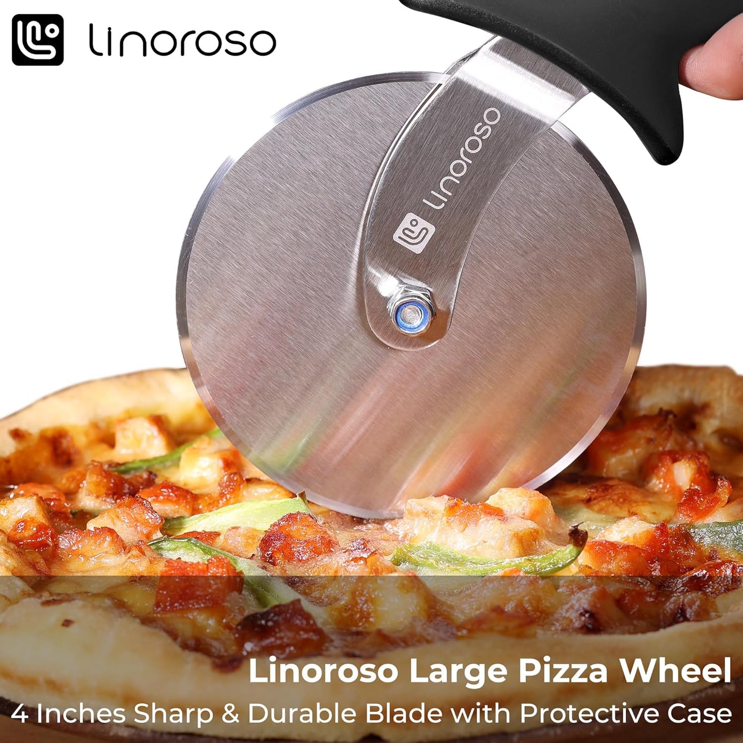 Cuchilla para pizza de acero inoxidable 4 pulgadas con mango seguro