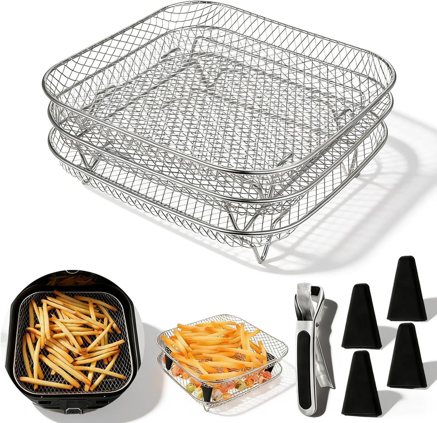 Estante apilable freidora aire acero inox patas silicona