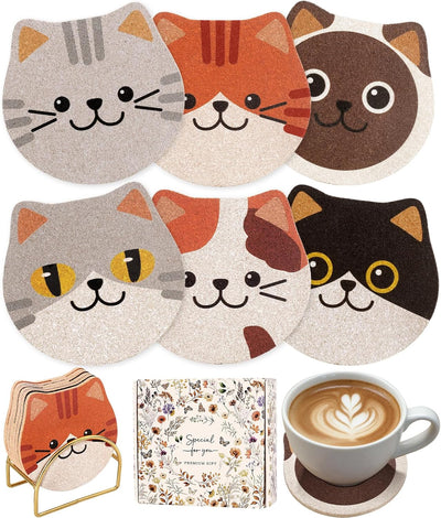 Juego de 6 posavasos con diseño de gato para bebidas, hogar y oficina