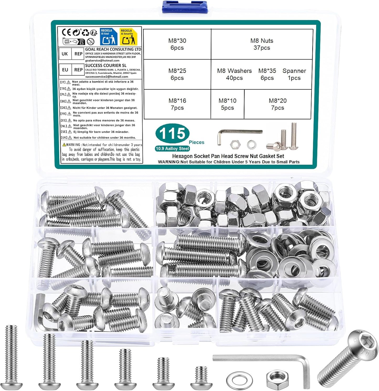 Kit surtido s y tuercas métricas hexagonales