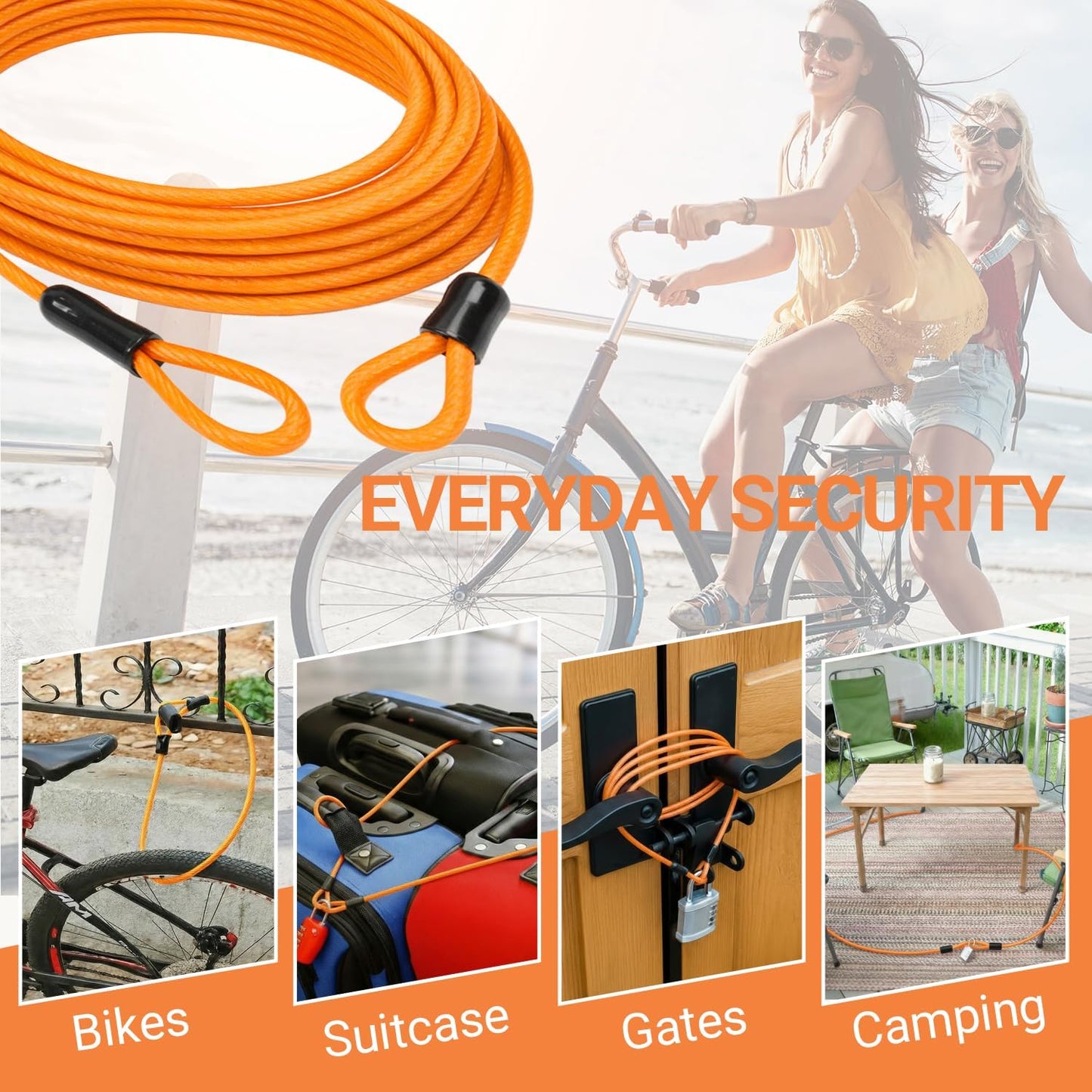 Candado cable seguridad acero flexible 0.197pulgada doble bucle