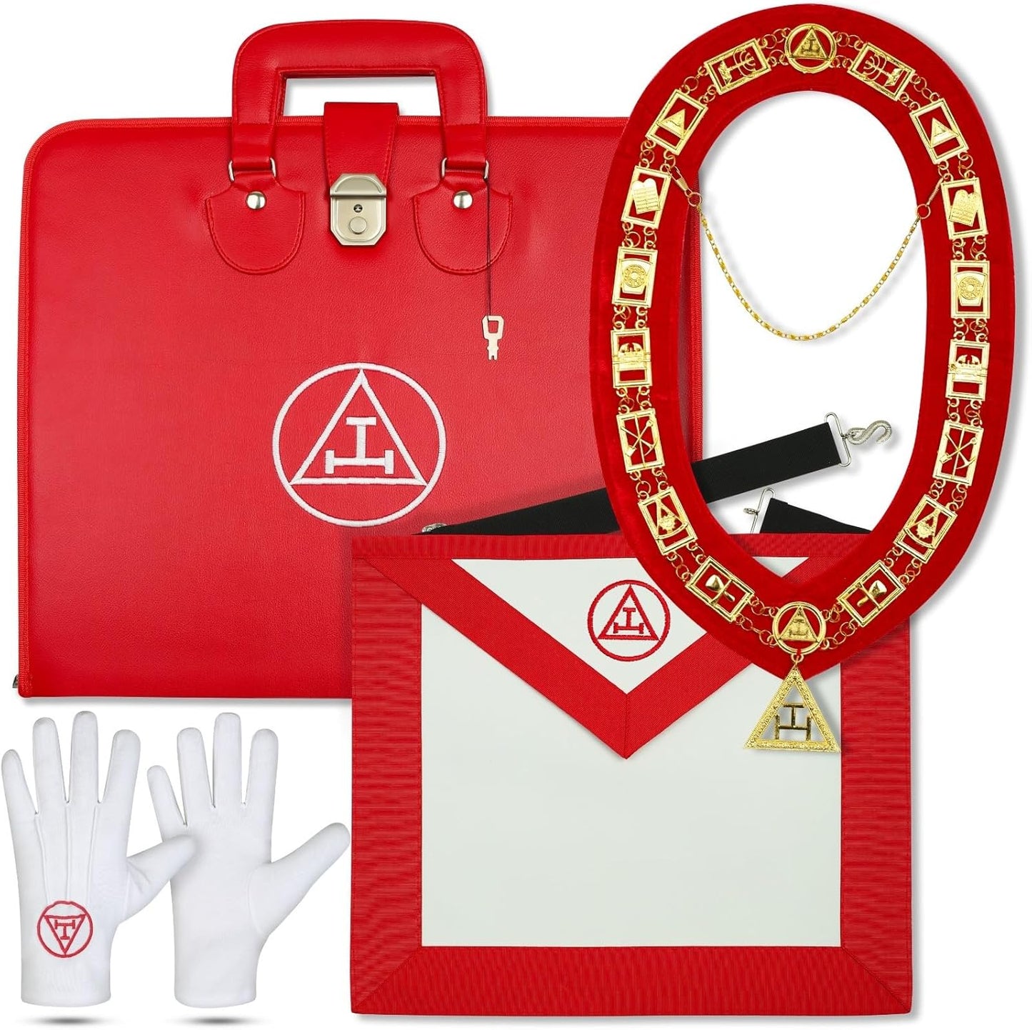 Aprón bordado Masonic Royal Arch con cadena, joya y funda suave