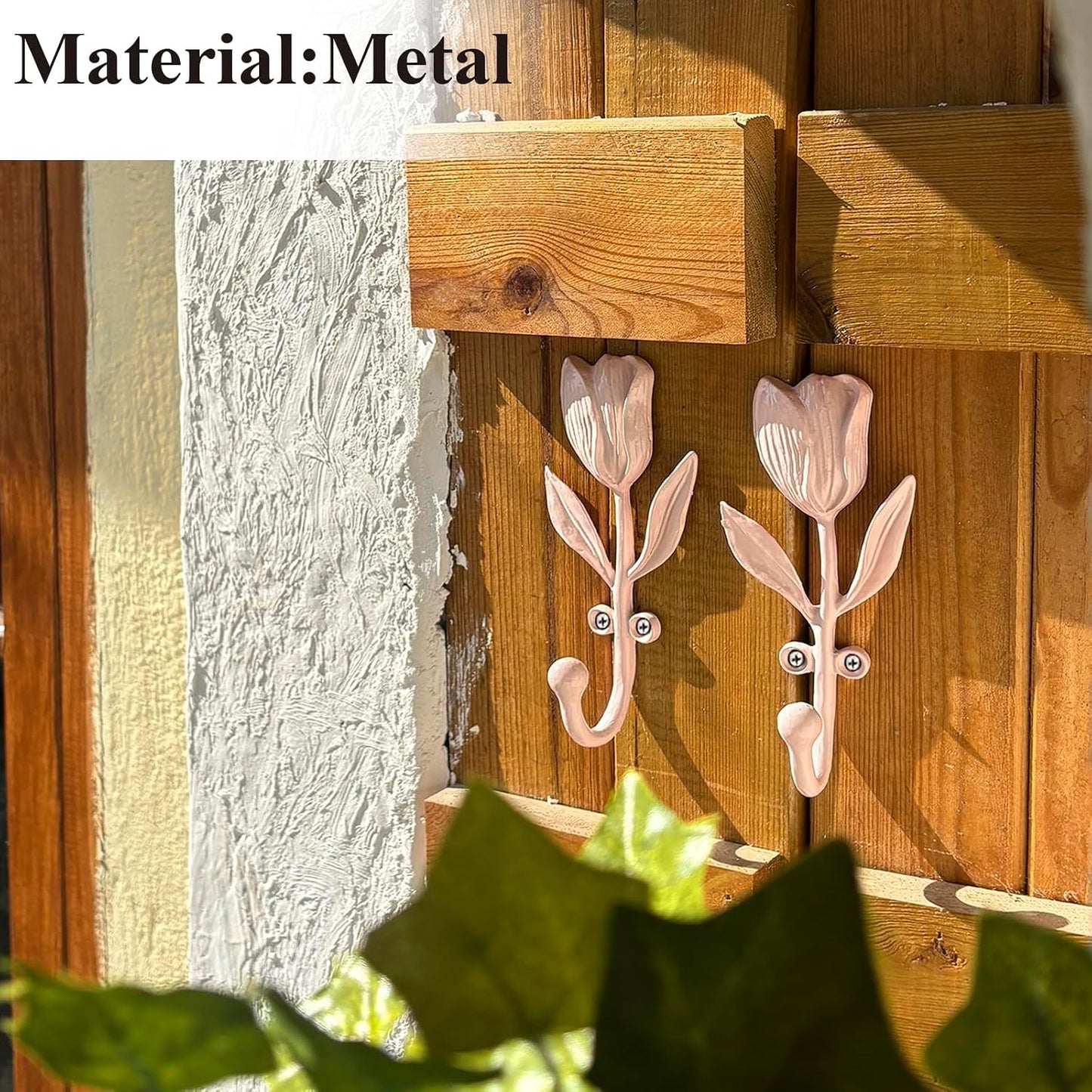 Ganchos pared tulipán rosa pack 2 estilo granja metal resistente