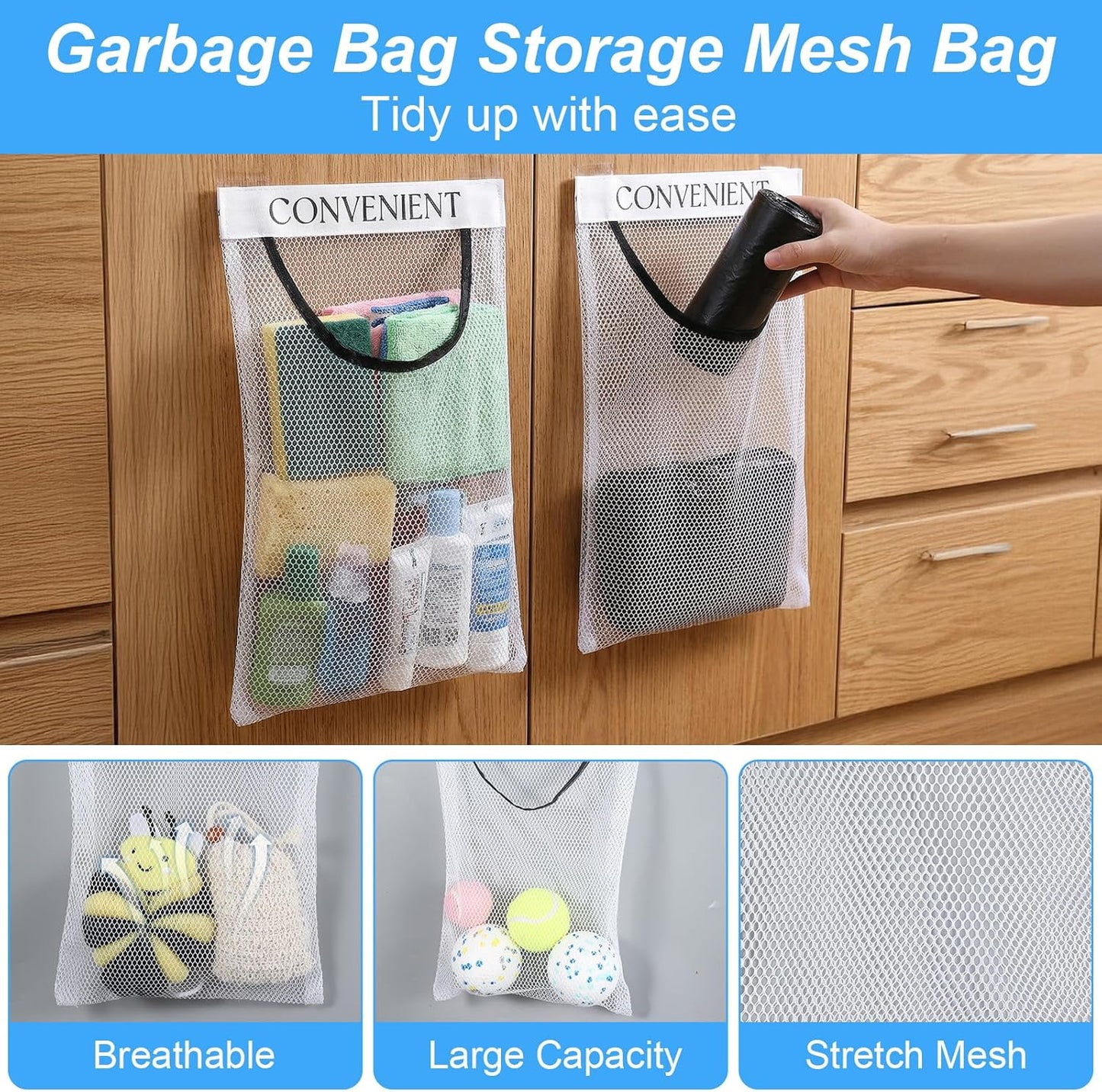 2 Pzas Soporte Bolsas Plástico Malla Adhesiva Pared