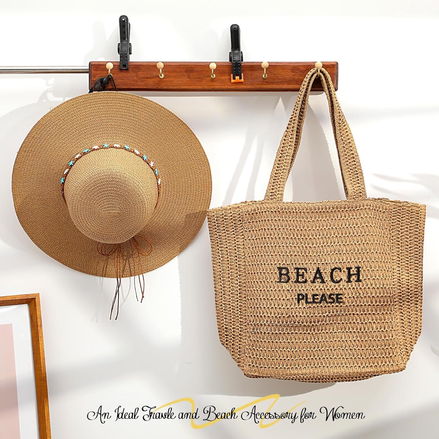 Bolsa playa paja tejida verano para mujer