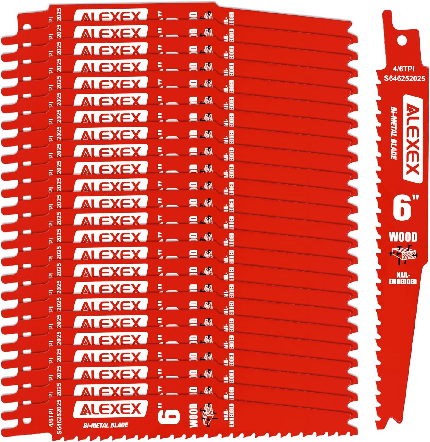 25 Hojas Sierra Recíproca 6pulg 4/6 TPI para Corte Madera y Clavos