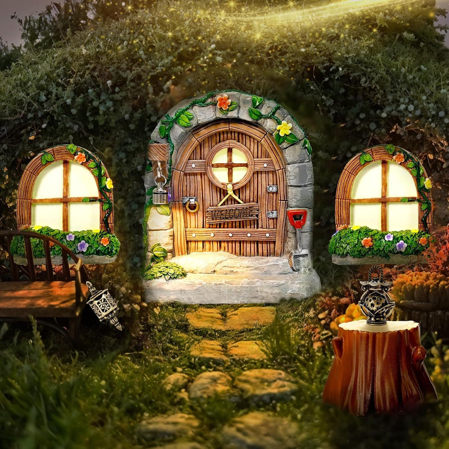 7 Pzas Puertas Haditas Resina Kit Casa Haditas Jardín