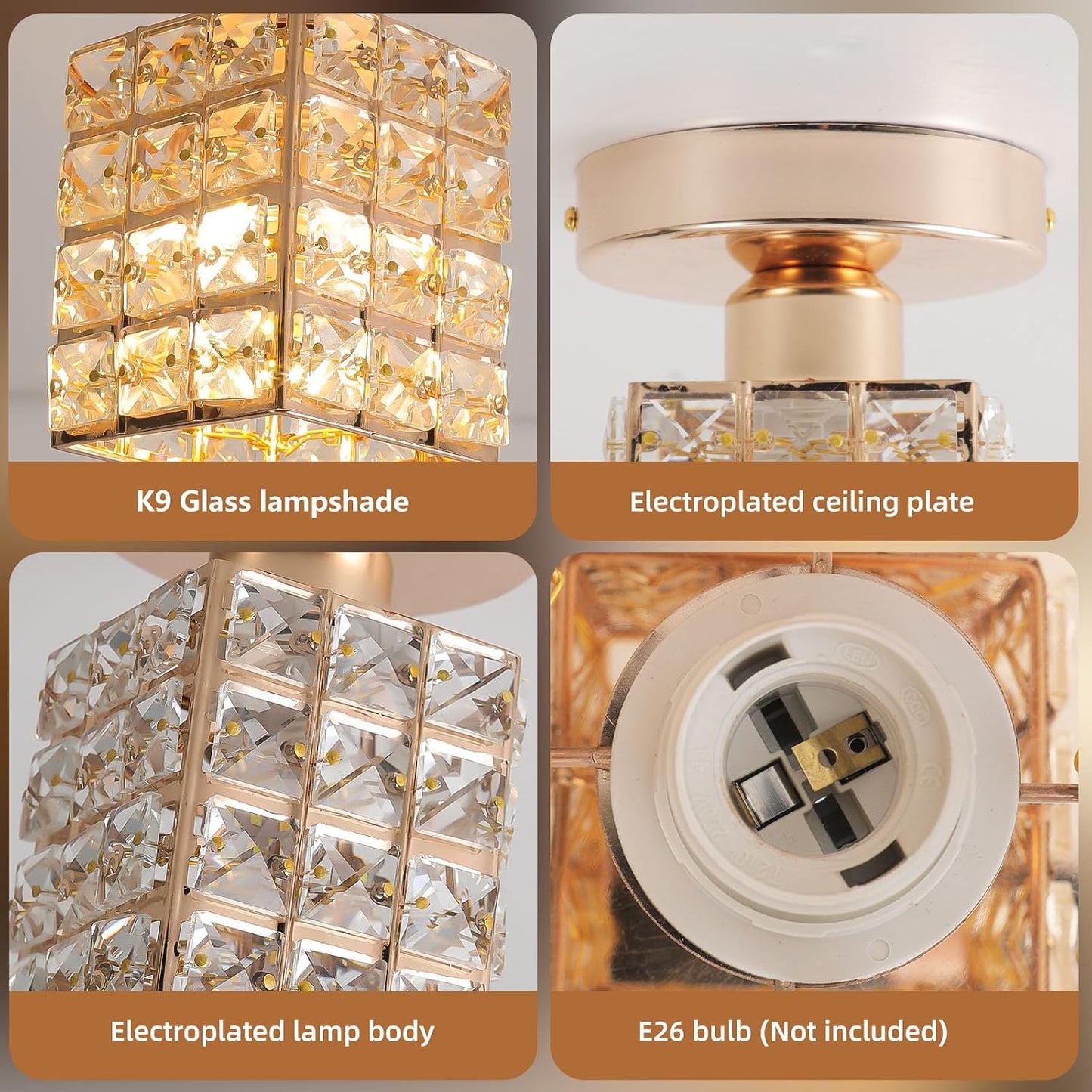 Lámpara empotrada pasillo cocina cristal K9 base metal