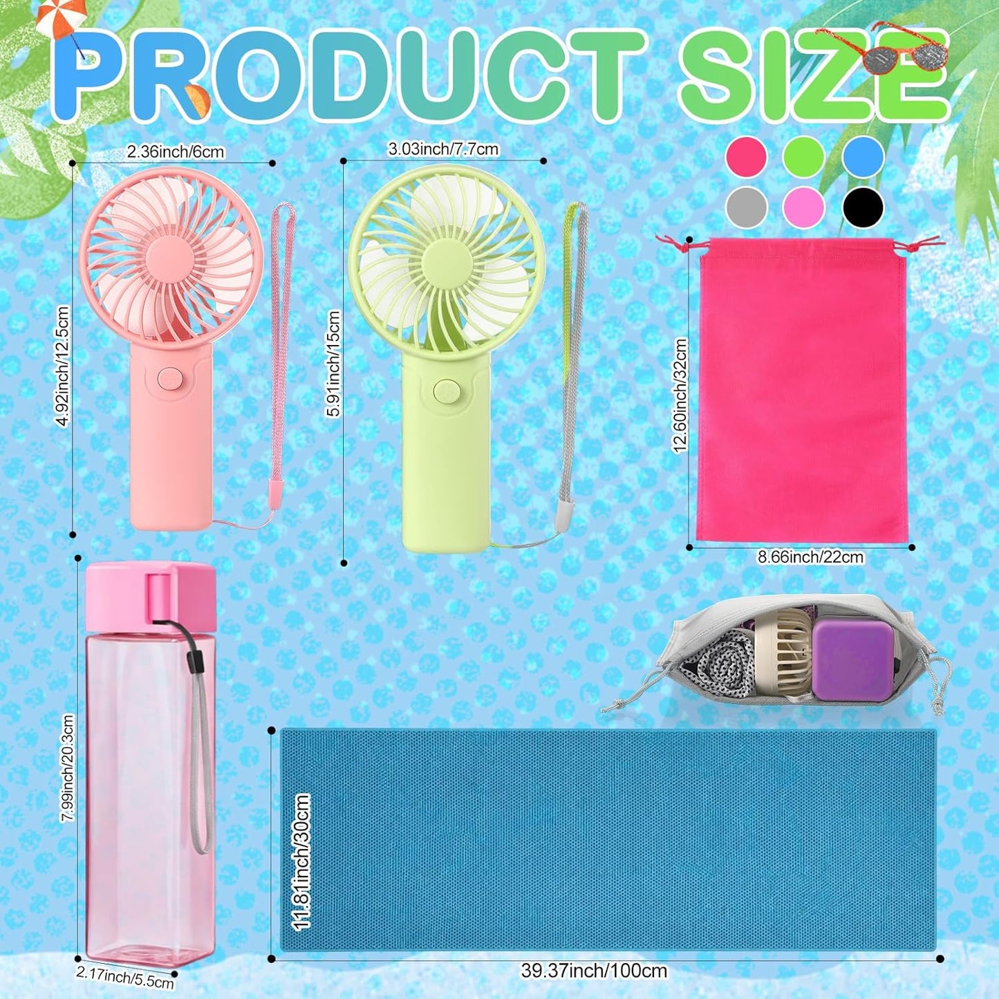 Juego de 12 piezas accesorios parque temático mini ventilador portátil toalla enfriamiento bolsa regalo verano