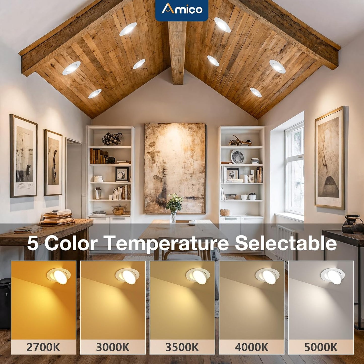 Pack 12 luces LED empotrables 3pulg ajustables 2700K-5000K