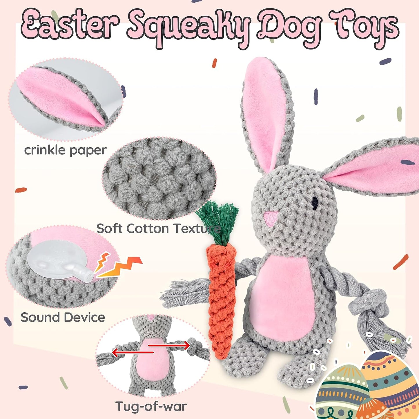 Pack 3 Juguetes Conejo Pascua Perros Chirriante Zanahoria
