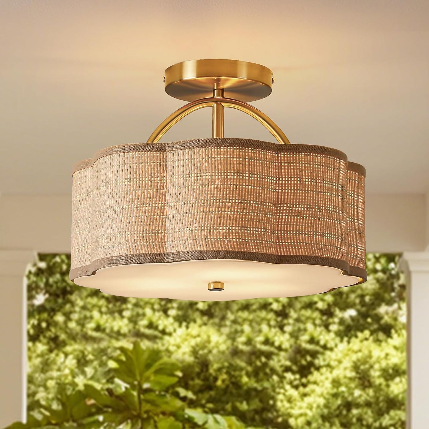 Lámpara techo ratán 13pulg 3 luces estilo bohemio