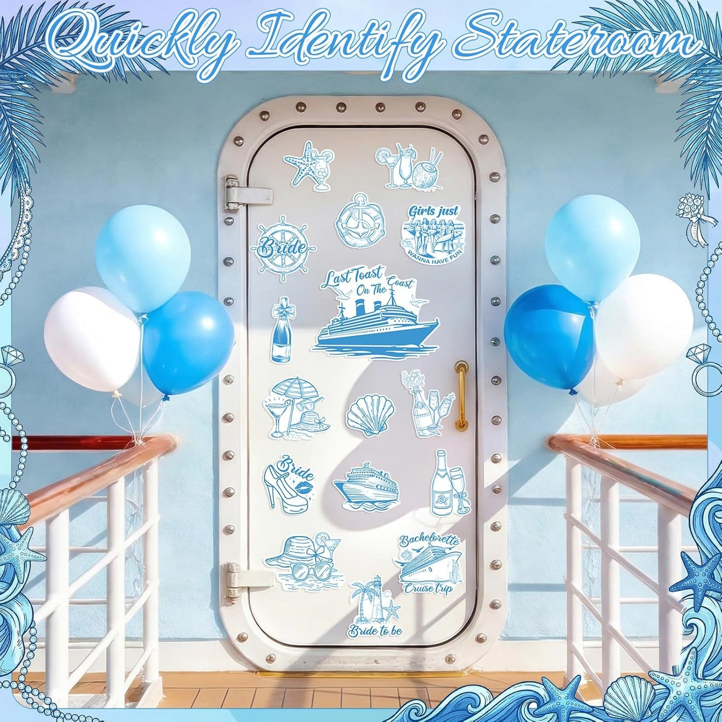 Decoración puerta crucero novia azul imanes nevera