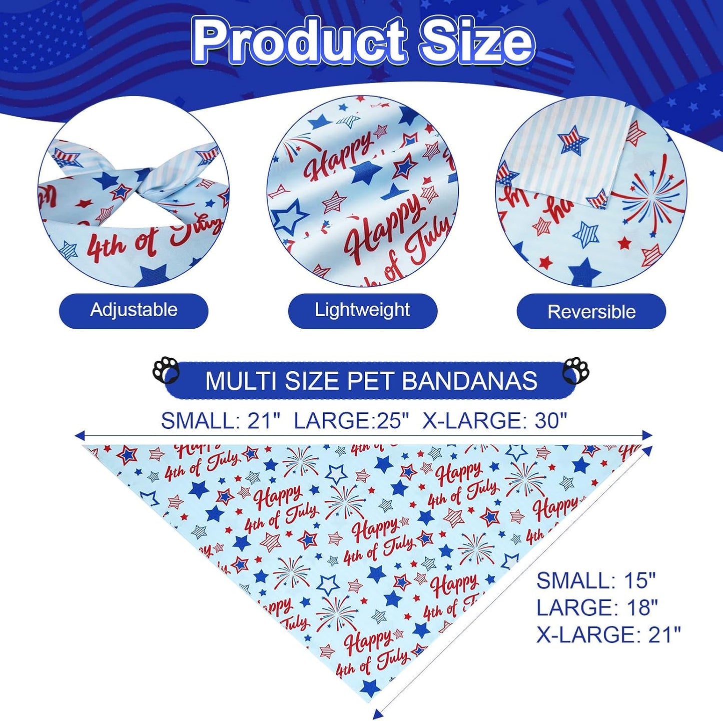 Pañuelos perros 4 julio 3uds 6 patrones triángulos reversibles