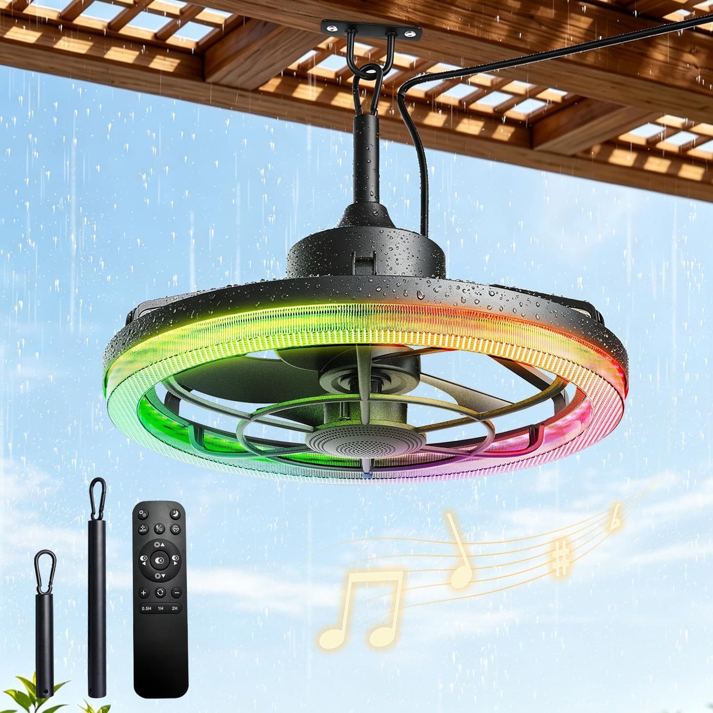 Ventilador techo exterior 20pulg luz 6 velocidades reversible