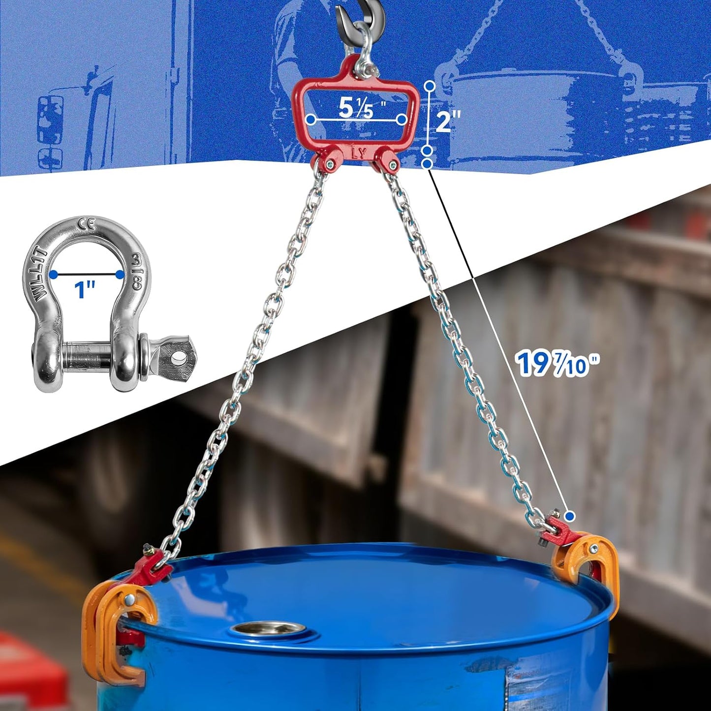 Elevador tambor 30-55gal carga 2200lb gancho mejorado