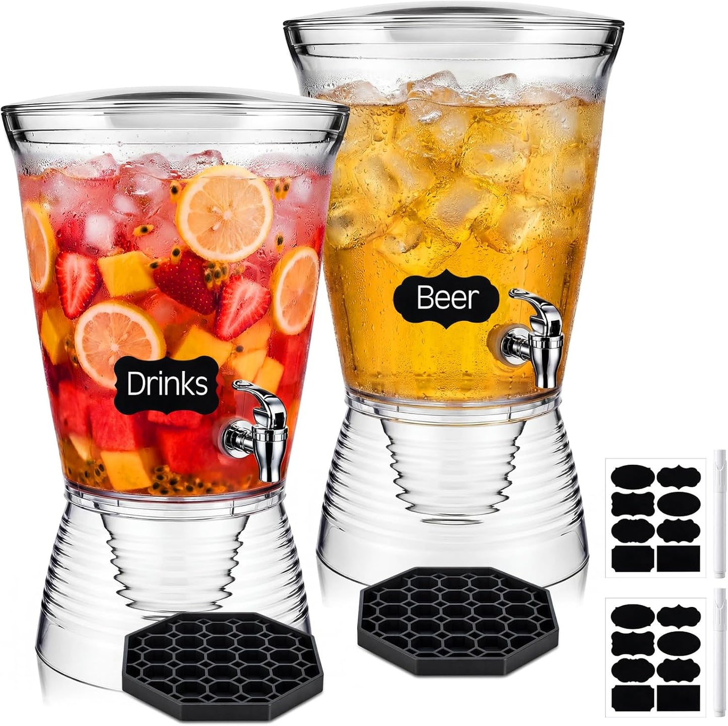 2 Set Dispensadores Bebida 2.6gal Plástico Transparente Con Espita