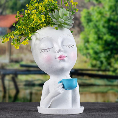 Maceta con cara de dama para suculentas y decoración