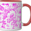 Taza cerámica Preppy Hot Pink Toile Chinoiserie con manchas de mono leopardo