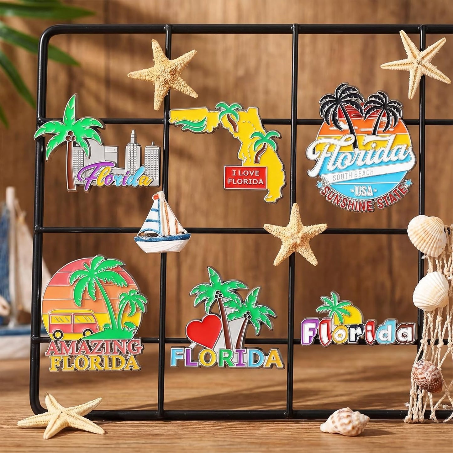 6 Imanes Florida para refrigerador mapa y árbol de coco