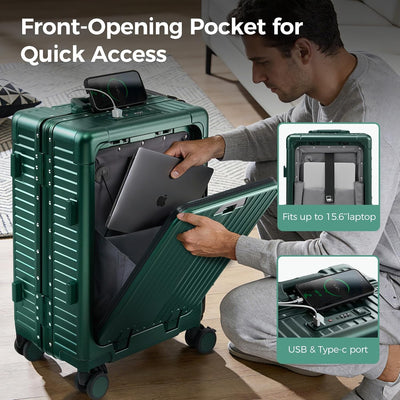 Marco aluminio equipaje mano con portavasos USB 20pulg verde oscuro