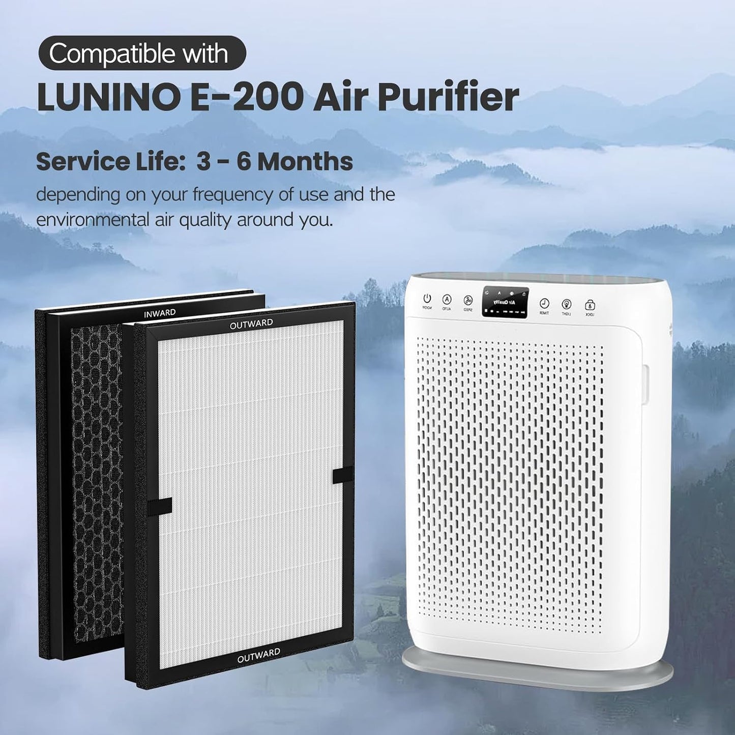 4 Filtros HEPA E-200 Comp LUNINO 3 Etapas Purificador