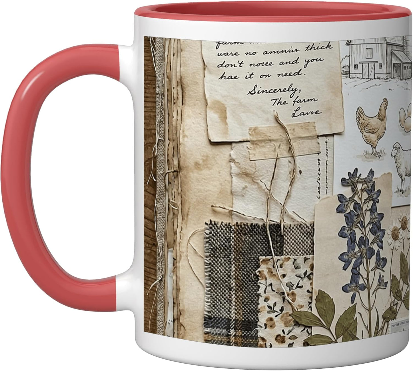 Taza Cerámica Vintage Collage Rustica Rojo/Blanco