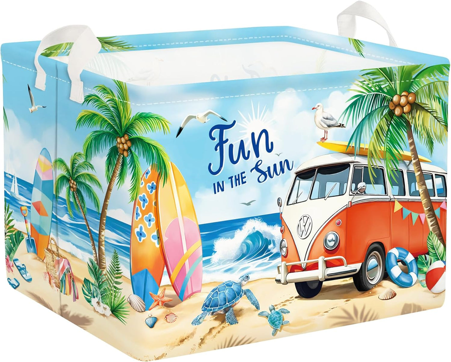 Cesta picnic playa azul con árbol tropical 15.7x11.8in