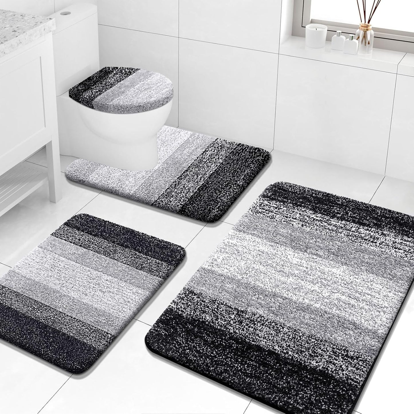 Set 4 Alfombras Baño Microfibra Absorbentes U y Cubierta Inodoro