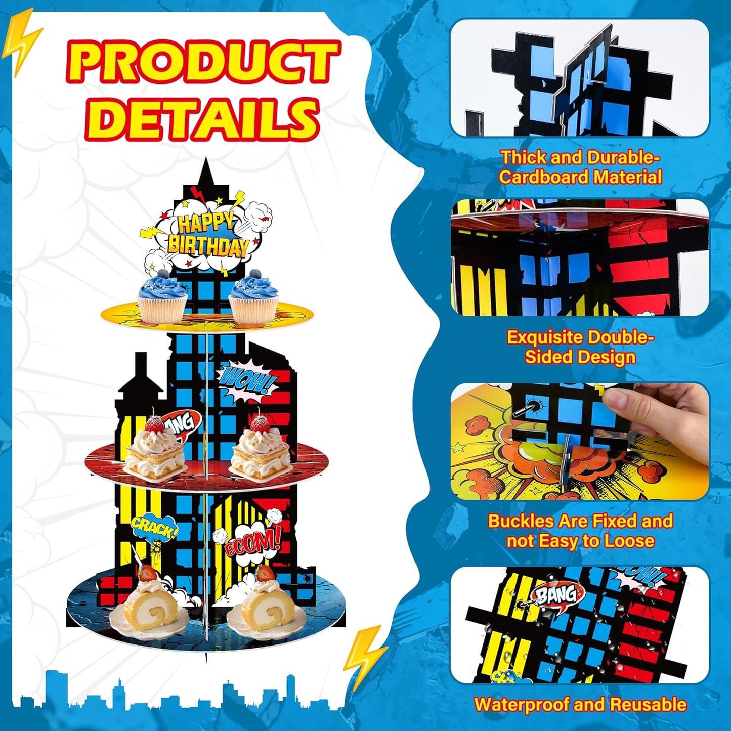 Soporte 3 niveles cupcakes temática construcción fiesta
