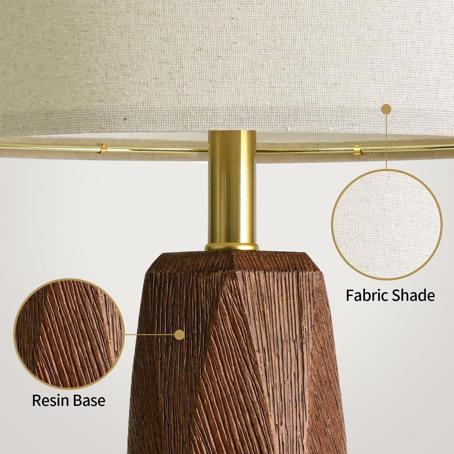 2 Lámparas Mesa 27.5pulg USB-A USB-C Resina Madera