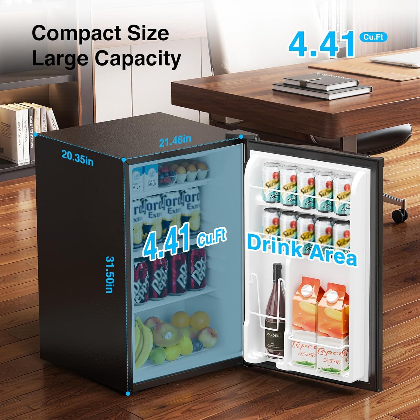Refrigerador compacto 4.41pies cúbicos vidrio silencioso