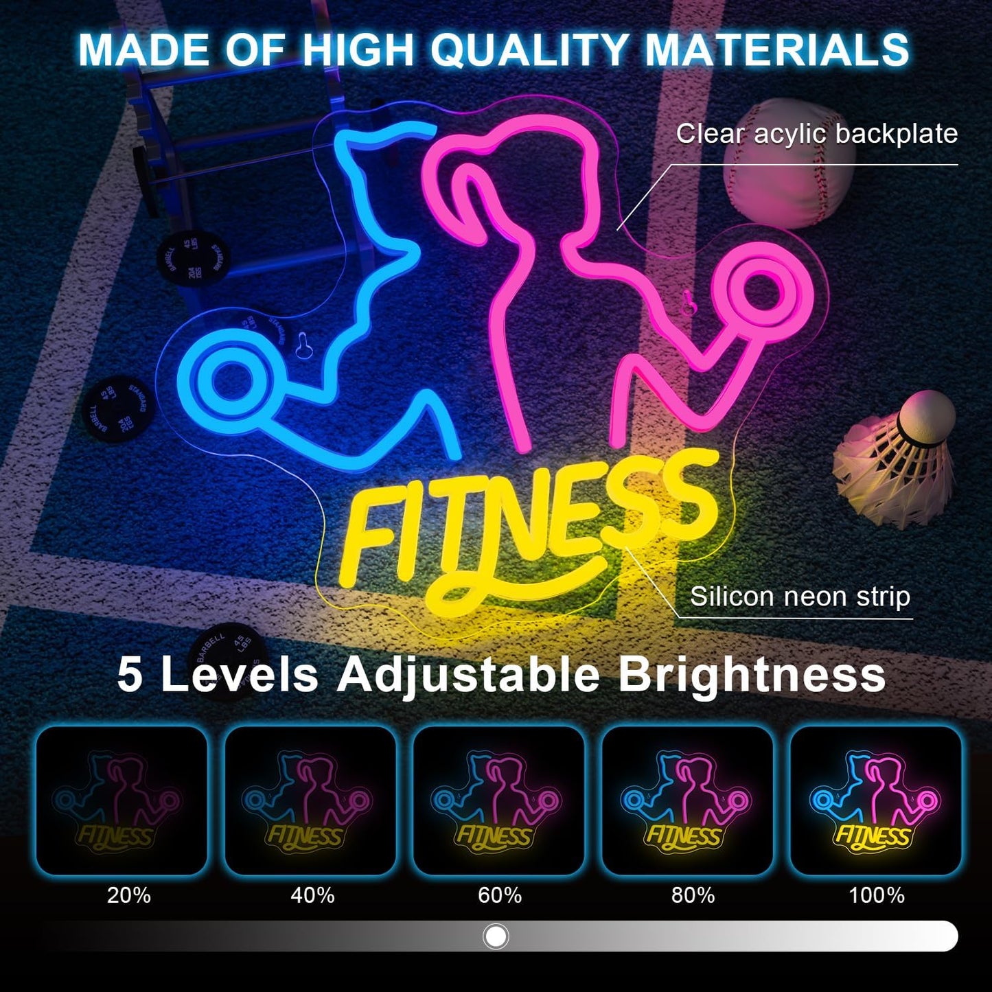Letrero neón gimnasio decoración pared luz LED