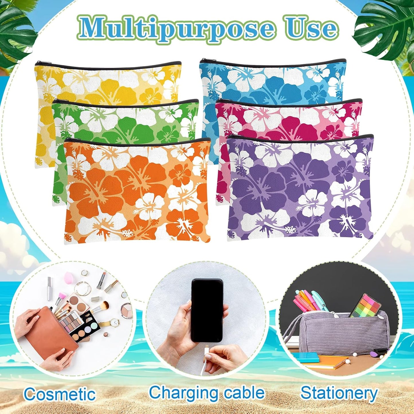 24 Bolsas Maquillaje y Llaveros Flor Hibisco