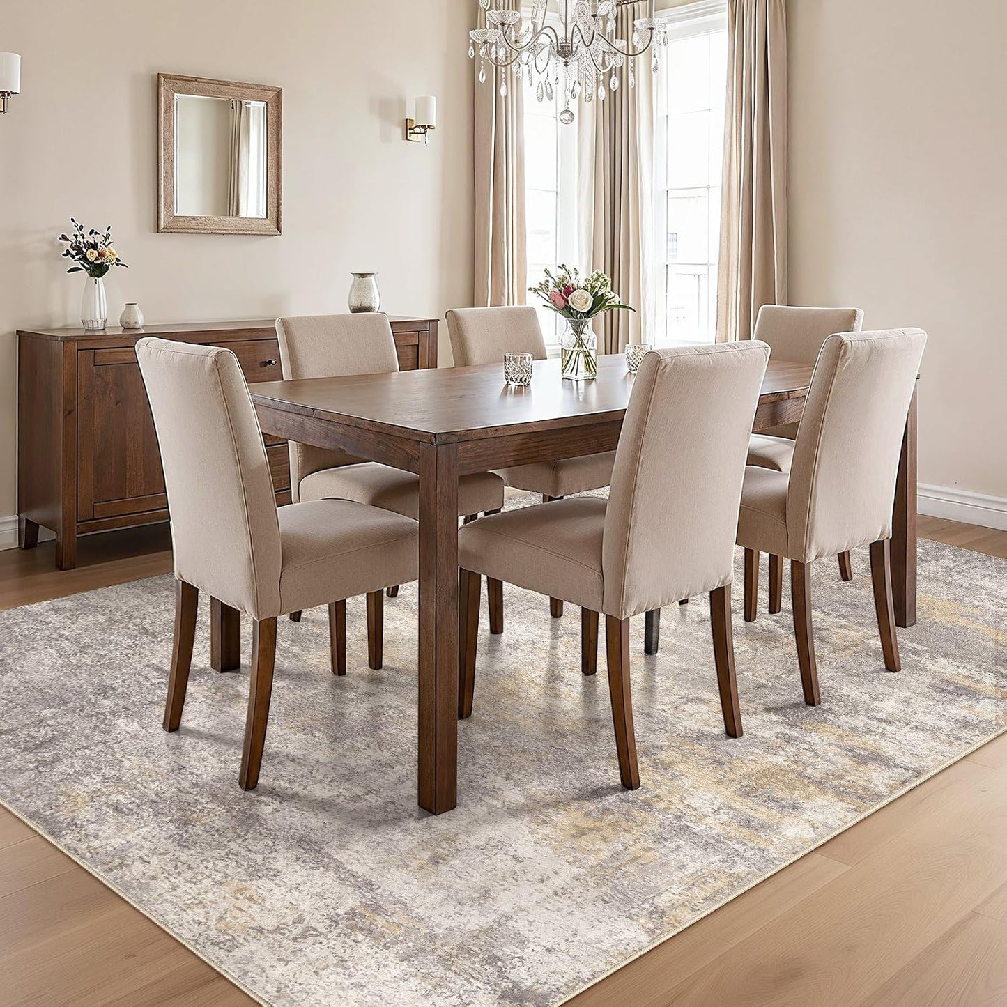 Alfombra área 5x7 neutra lavable antideslizante gris/marrón