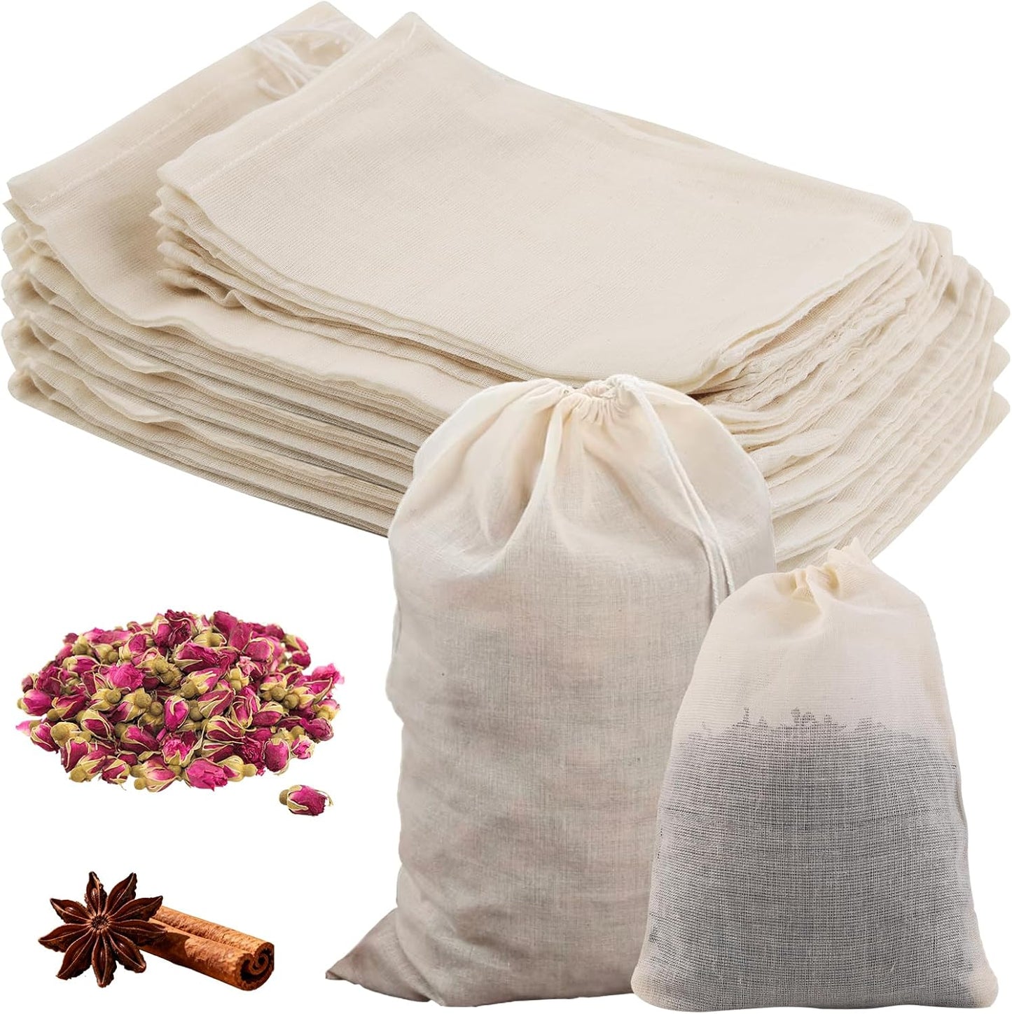 Bolsas reutilizables para té suelto 4x6 y 6x8 pulg 30uds