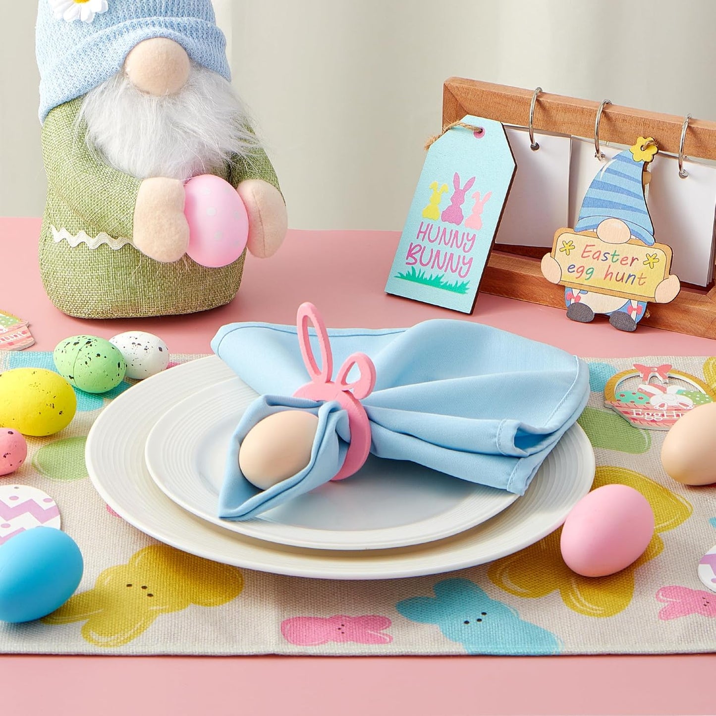 Set 6 servilleteros de conejo Pascua madera colorida