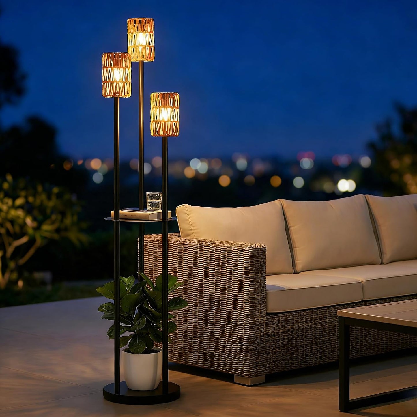 Lámpara solar exterior sin cable con estantería para jardín terraza
