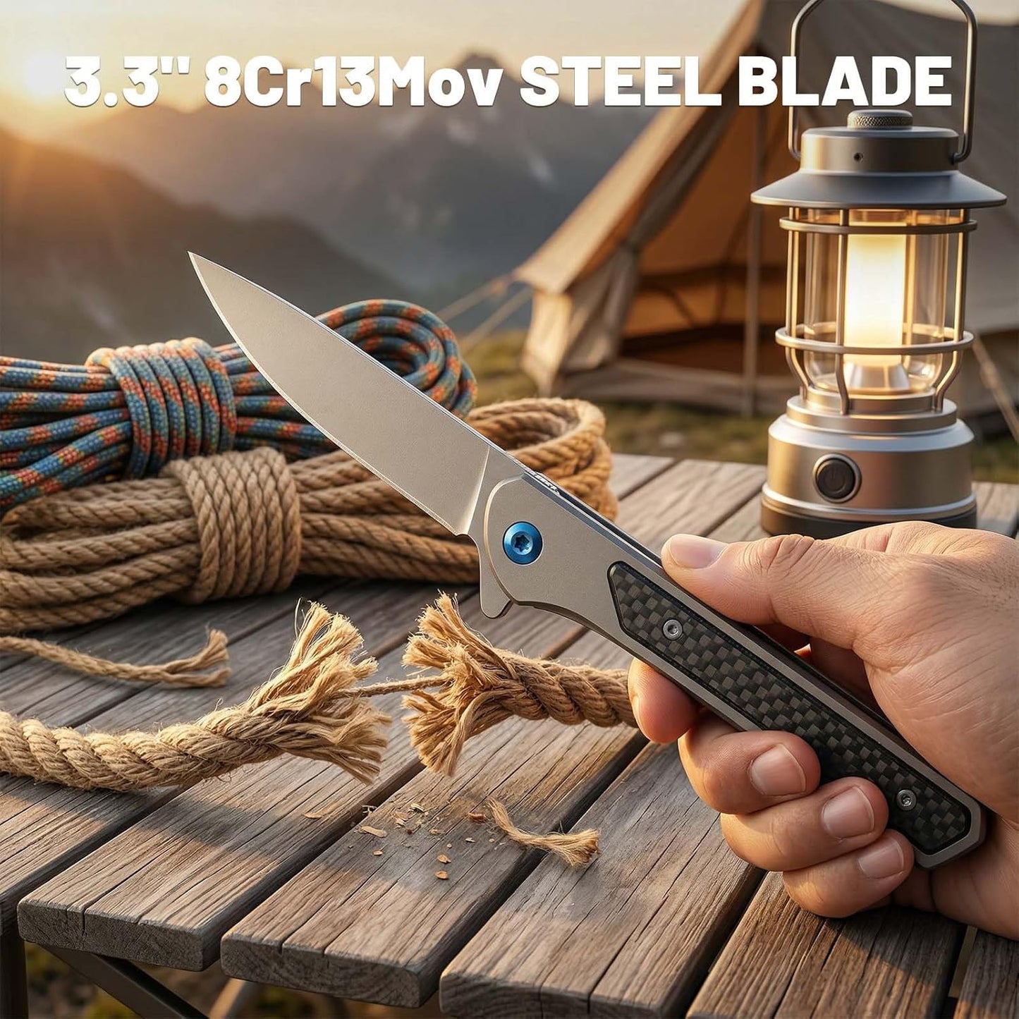 Cuchillo plegable acero inox 3.2pulg con clip EDC
