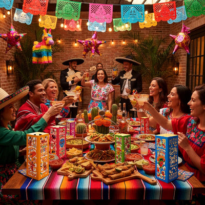 12 Cajas Faroles Cinco de Mayo con Luces LED Decoración Mesa