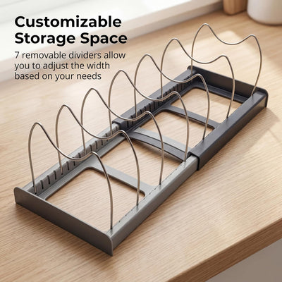 Estante organizador para tapa de olla expandible de 12 a 22 pulgadas con 7 divisores de acero